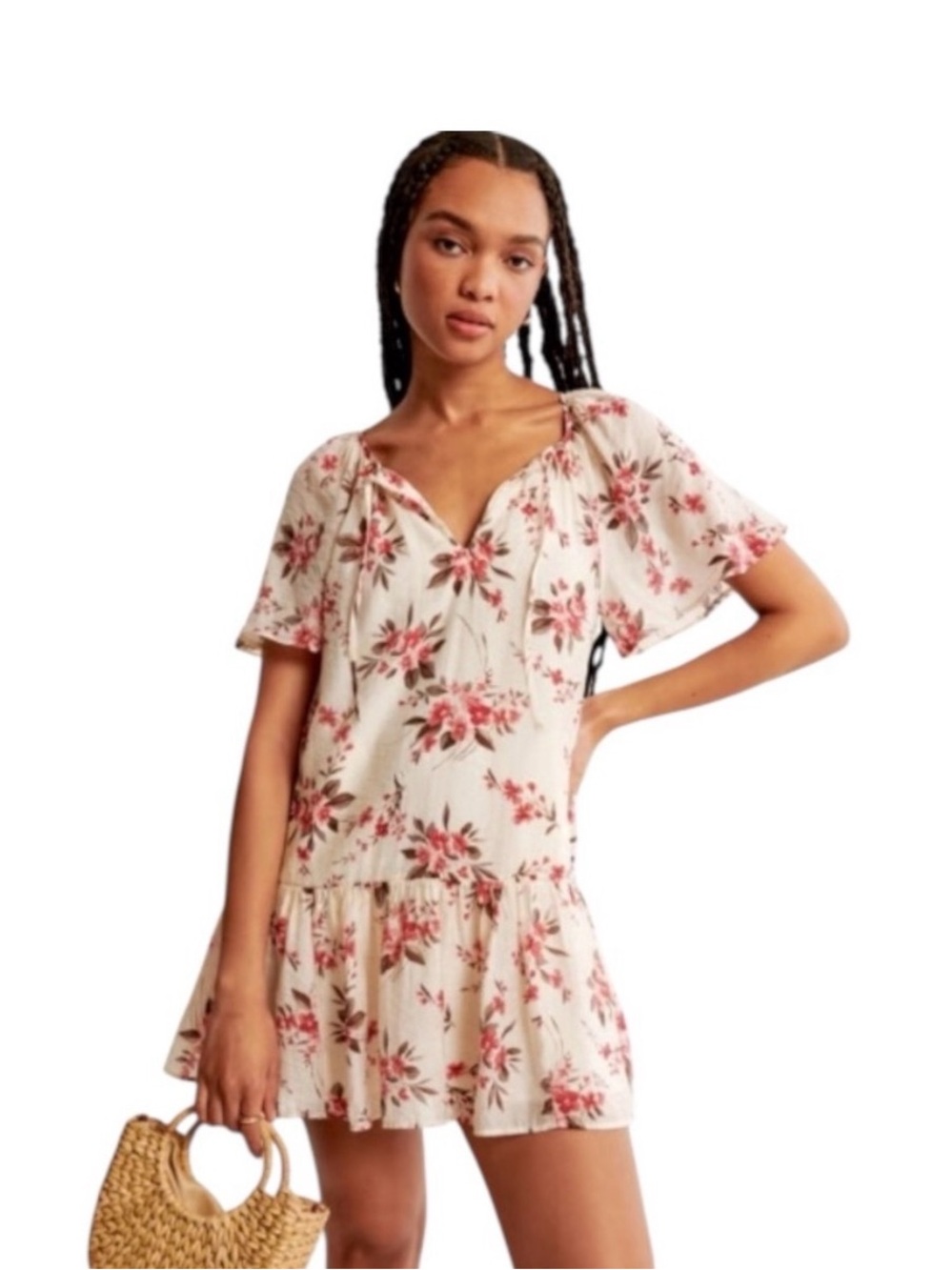 Abercrombie & Fitch Floral Tie-Neck Babydoll Dress - Medium